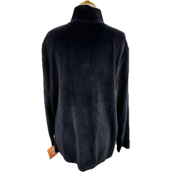 Lauren Ralph Lauren Sz 1X Black Velvet Velour Track Top 1/4 Zip Pullover Crest - Picture 6 of 10